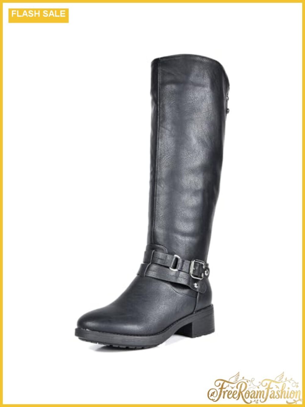 Faux Fur Lined Knee High Motorcycle Riding Boots Block Heel